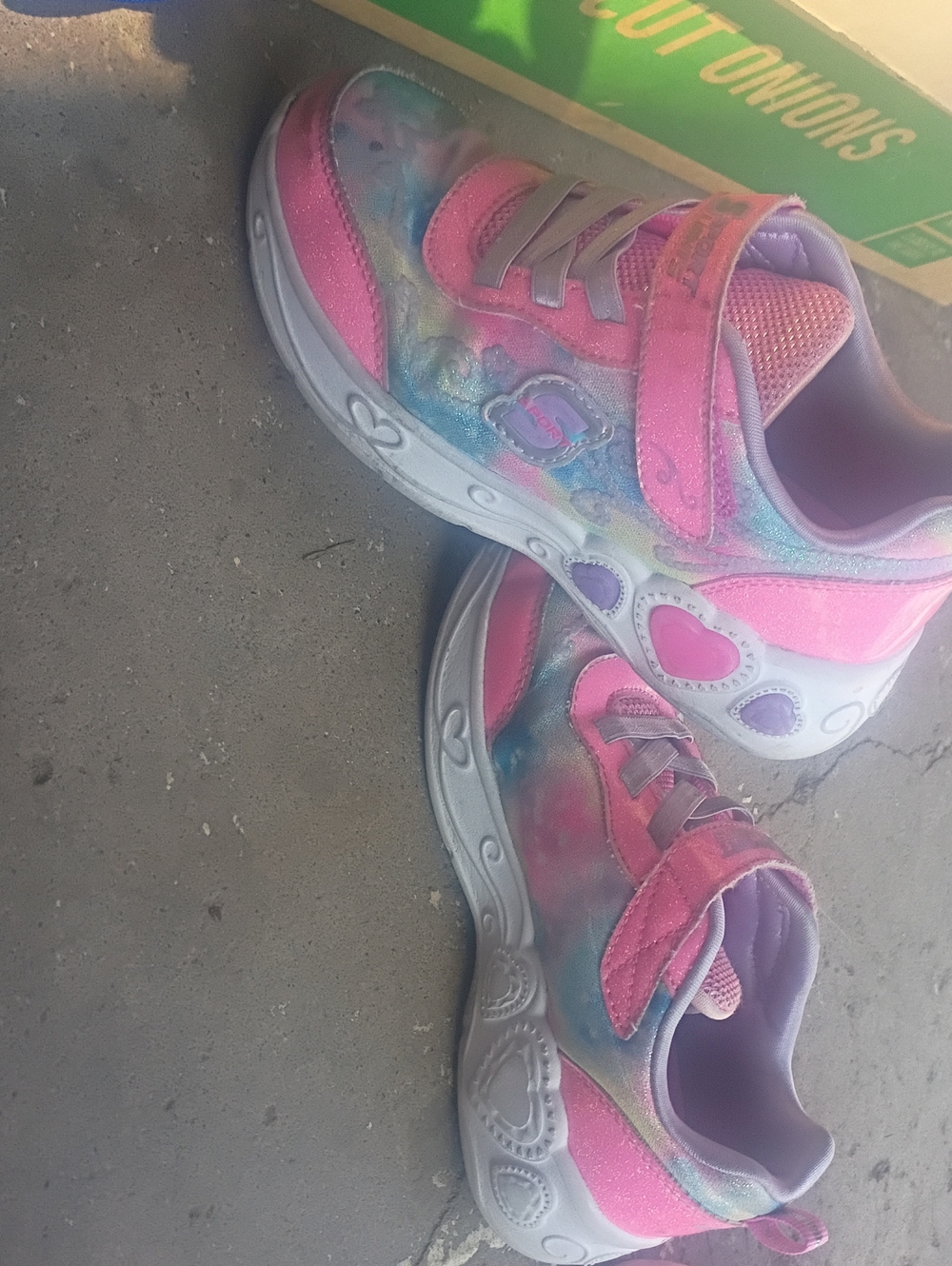 Kids Pink Multi-Color Light-Up Sneakers with Heart Accents